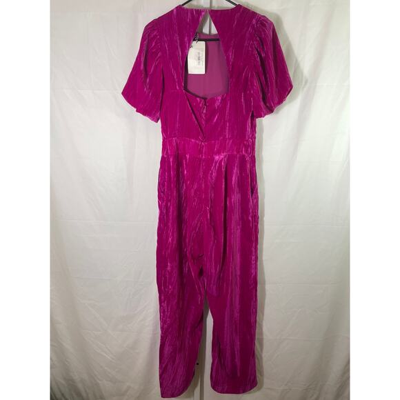 NWT Adelyn Rae Velvet Jumpsuit - Women Size S - Hot Pink - Holiday Party Outfit - Picture 4 of 7